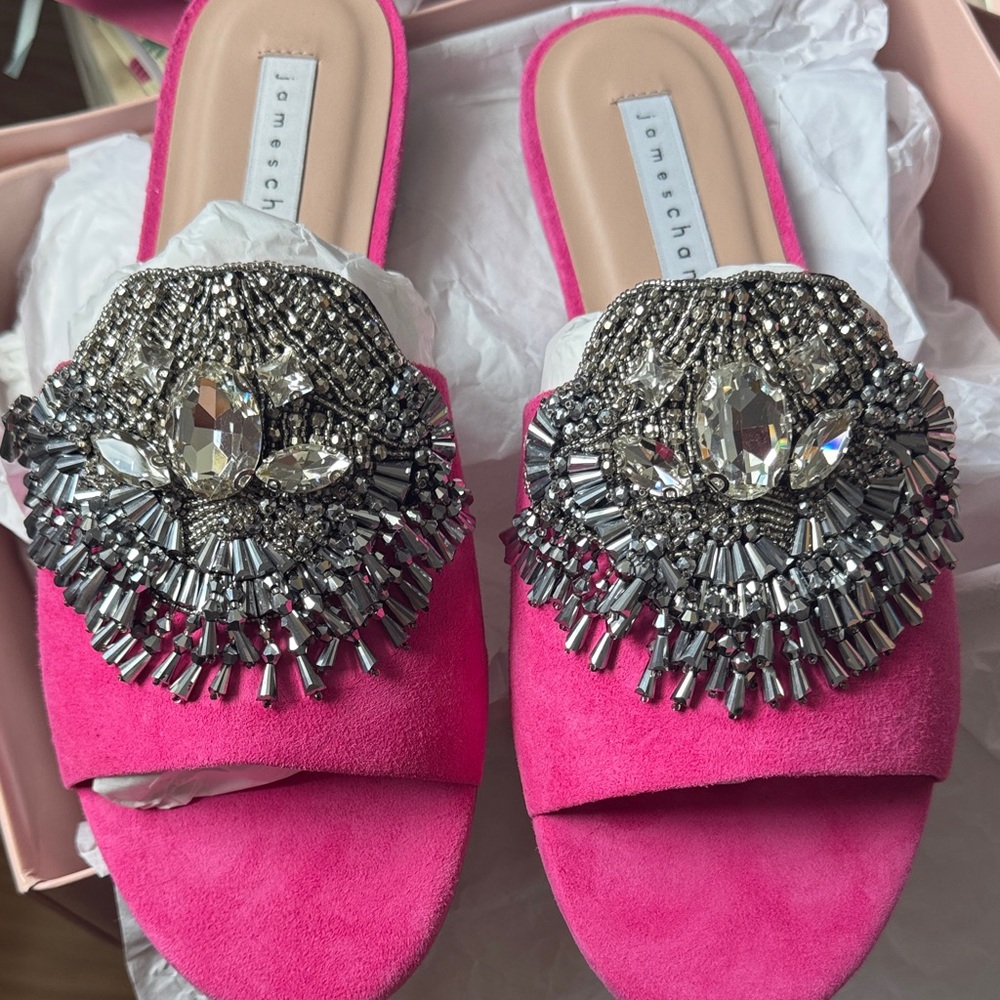 NIB James Chan Jallie Pink Embellished Women's Slides